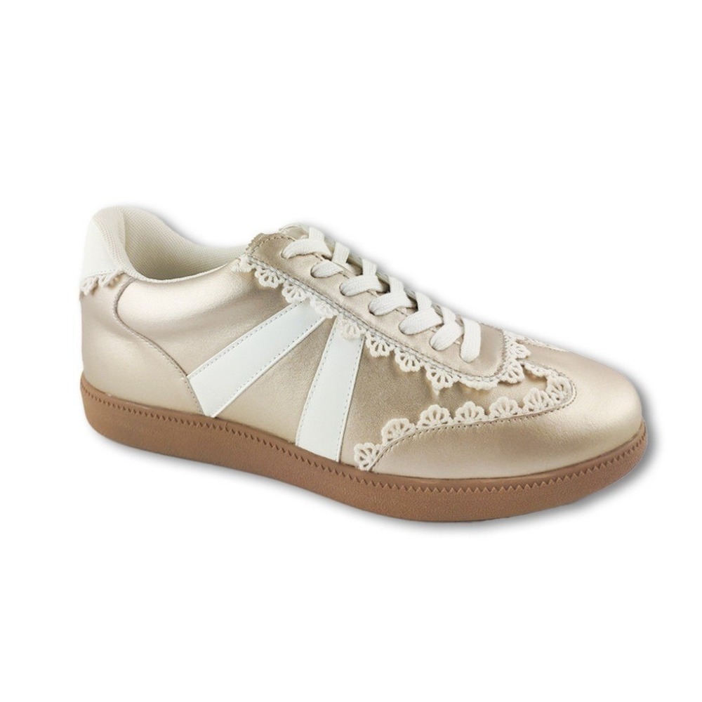Simply Southern Womens Gold Lace Up Sneakers Metallic Lace‎ Trim Low Top 9 NWT